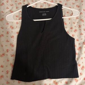 American Eagle Outfitters Black Sleeveless Ribbed Muscle Tee